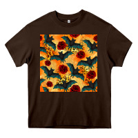 Chocolate Brown halloween bat and roses seamless pattern Heavy Core Tee - BundleAndBundleShop