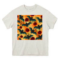 Cream halloween bat and roses seamless pattern Heavy Core Tee - BundleAndBundleShop