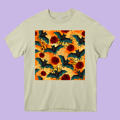 Halloween Bat And Roses Seamless Pattern Heavy Core Tee Designed By Bundleandbundleshop