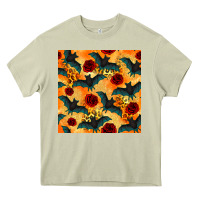 Mossy halloween bat and roses seamless pattern Heavy Core Tee - BundleAndBundleShop