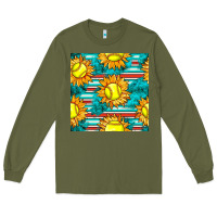 Army Green softball sunflowers with serape seamless pattern Long Sleeve Tee - BundleAndBundleShop