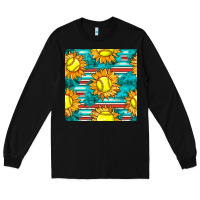 Black softball sunflowers with serape seamless pattern Long Sleeve Tee - BundleAndBundleShop