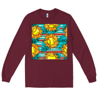 Burgundy softball sunflowers with serape seamless pattern Long Sleeve Tee - BundleAndBundleShop