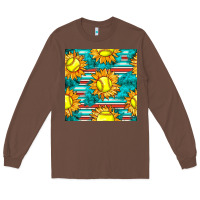 Chestnut softball sunflowers with serape seamless pattern Long Sleeve Tee - BundleAndBundleShop