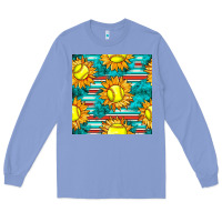 Colony Blue softball sunflowers with serape seamless pattern Long Sleeve Tee - BundleAndBundleShop