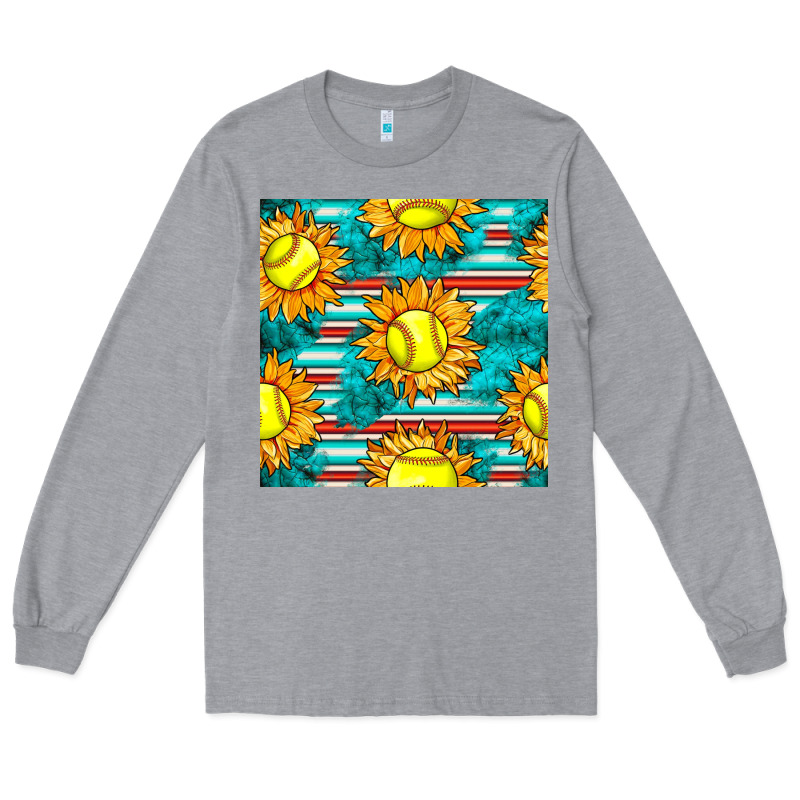Softball Sunflowers With Serape Seamless Pattern Long Sleeve Tee by BundleAndBundleShop | Teevron