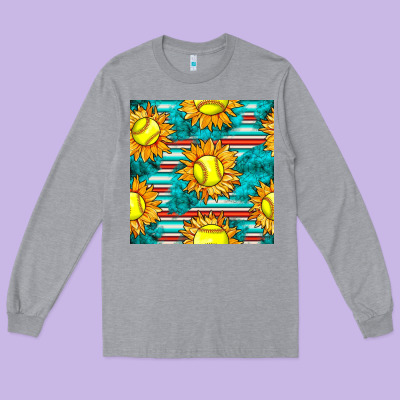 Softball Sunflowers With Serape Seamless Pattern Long Sleeve Tee Designed By Bundleandbundleshop