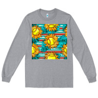 Heather Grey softball sunflowers with serape seamless pattern Long Sleeve Tee - BundleAndBundleShop
