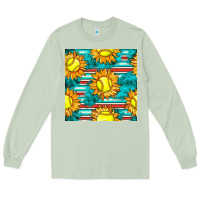 Matcha softball sunflowers with serape seamless pattern Long Sleeve Tee - BundleAndBundleShop