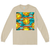 Mushroom softball sunflowers with serape seamless pattern Long Sleeve Tee - BundleAndBundleShop
