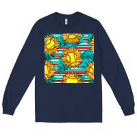 Navy softball sunflowers with serape seamless pattern Long Sleeve Tee - BundleAndBundleShop
