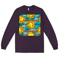 Plum softball sunflowers with serape seamless pattern Long Sleeve Tee - BundleAndBundleShop