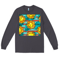 Smoke softball sunflowers with serape seamless pattern Long Sleeve Tee - BundleAndBundleShop
