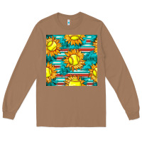 Toasted Coconut softball sunflowers with serape seamless pattern Long Sleeve Tee - BundleAndBundleShop