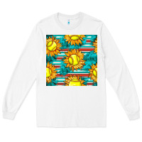 White softball sunflowers with serape seamless pattern Long Sleeve Tee - BundleAndBundleShop