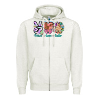 Oatmeal Heather Peace love Easter Zipper Hoodie - NancyCooperArtShop