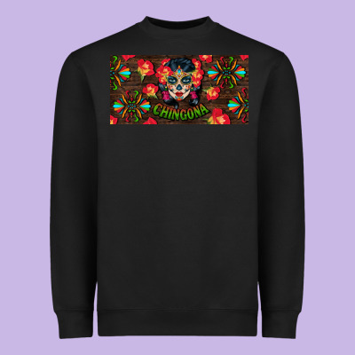 Chingona Sugar Skull License Plate Heavyweight Sweatshirt Designed By Bundleandbundleshop