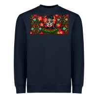 Navy Chingona Sugar Skull License Plate Heavyweight Sweatshirt - BundleAndBundleShop