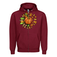 Burgundy Fall Sunflower with Pumpkin Zipper Hoodie - texasbilliewilder