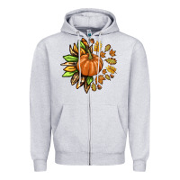 Heather Grey Fall Sunflower with Pumpkin Zipper Hoodie - texasbilliewilder