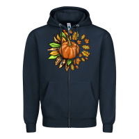 Navy Fall Sunflower with Pumpkin Zipper Hoodie - texasbilliewilder