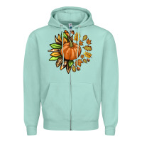 Seafoam Fall Sunflower with Pumpkin Zipper Hoodie - texasbilliewilder