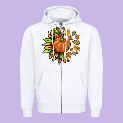 Fall Sunflower With Pumpkin Zipper Hoodie Designed By Texasbilliewilder