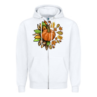 White Fall Sunflower with Pumpkin Zipper Hoodie - texasbilliewilder