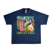 Navy last night we let the liquar talk Urban Heavy Tee - NancyCooperArtShop