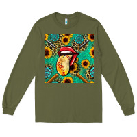 Army Green softball lips sunflowers and gemstones seamless pattern Long Sleeve Tee - BundleAndBundleShop