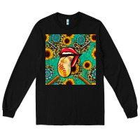 Black softball lips sunflowers and gemstones seamless pattern Long Sleeve Tee - BundleAndBundleShop