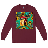 Burgundy softball lips sunflowers and gemstones seamless pattern Long Sleeve Tee - BundleAndBundleShop