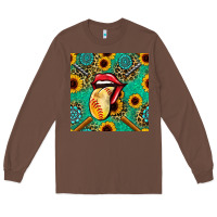 Chestnut softball lips sunflowers and gemstones seamless pattern Long Sleeve Tee - BundleAndBundleShop