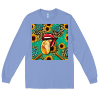 Colony Blue softball lips sunflowers and gemstones seamless pattern Long Sleeve Tee - BundleAndBundleShop