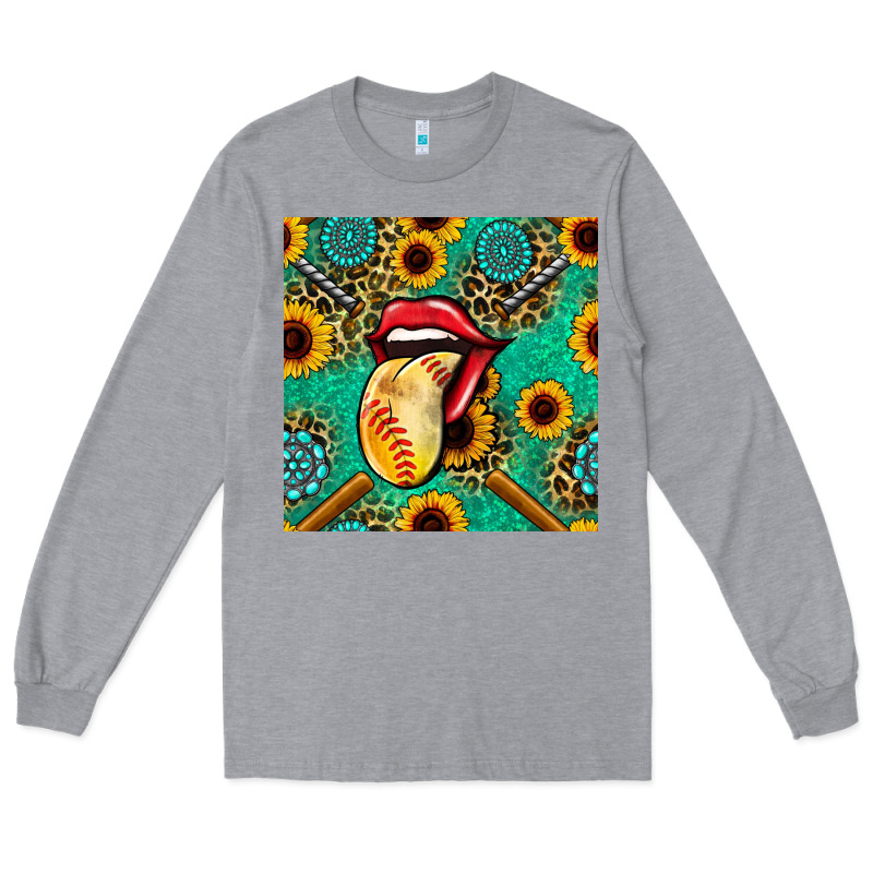 Softball Lips Sunflowers And Gemstones Seamless Pattern Long Sleeve Tee by BundleAndBundleShop | Teevron