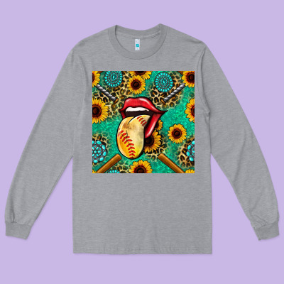 Softball Lips Sunflowers And Gemstones Seamless Pattern Long Sleeve Tee Designed By Bundleandbundleshop