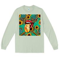 Matcha softball lips sunflowers and gemstones seamless pattern Long Sleeve Tee - BundleAndBundleShop
