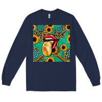 Navy softball lips sunflowers and gemstones seamless pattern Long Sleeve Tee - BundleAndBundleShop