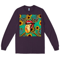Plum softball lips sunflowers and gemstones seamless pattern Long Sleeve Tee - BundleAndBundleShop