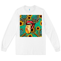 White softball lips sunflowers and gemstones seamless pattern Long Sleeve Tee - BundleAndBundleShop