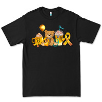 Black childhood cancer ribbon and coffee cups Premium Tee - AdoDesignShop