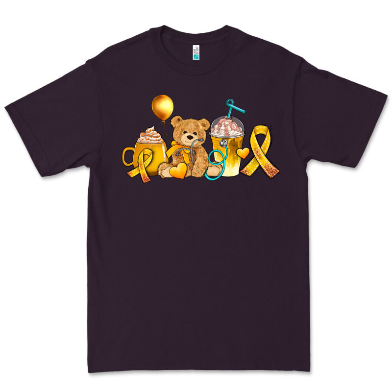 Childhood Cancer Ribbon And Coffee Cups Premium Tee by AdoDesignShop | Teevron
