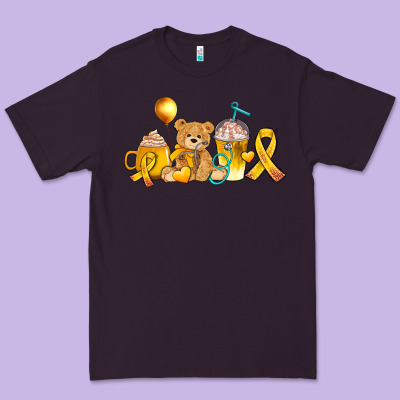 Childhood Cancer Ribbon And Coffee Cups Premium Tee Designed By Adodesignshop