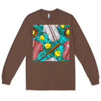 Chestnut softball uniform glove and bat with field seamless pattern Long Sleeve Tee - BundleAndBundleShop