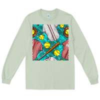 Matcha softball uniform glove and bat with field seamless pattern Long Sleeve Tee - BundleAndBundleShop