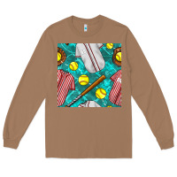Toasted Coconut softball uniform glove and bat with field seamless pattern Long Sleeve Tee - BundleAndBundleShop