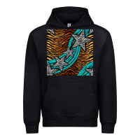 Black tiger turquoise glitter and stars seamless pattern Urban Hoodie - BundleAndBundleShop