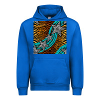 Cobalt tiger turquoise glitter and stars seamless pattern Urban Hoodie - BundleAndBundleShop
