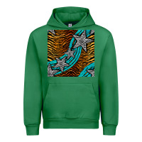 Emerald tiger turquoise glitter and stars seamless pattern Urban Hoodie - BundleAndBundleShop