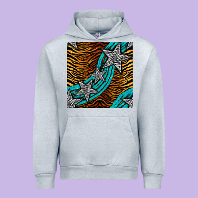 Tiger Turquoise Glitter And Stars Seamless Pattern Urban Hoodie Designed By Bundleandbundleshop